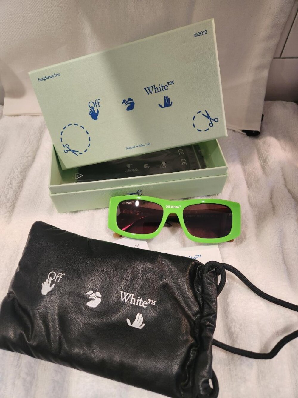 Off-White Mens, Unisex Lucio 54mm Square Rectangular Sunglasses Green Brown NWT
